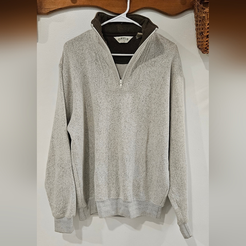 Orvis Men's Gray-Speckled Quarter Zip Sweater Size M